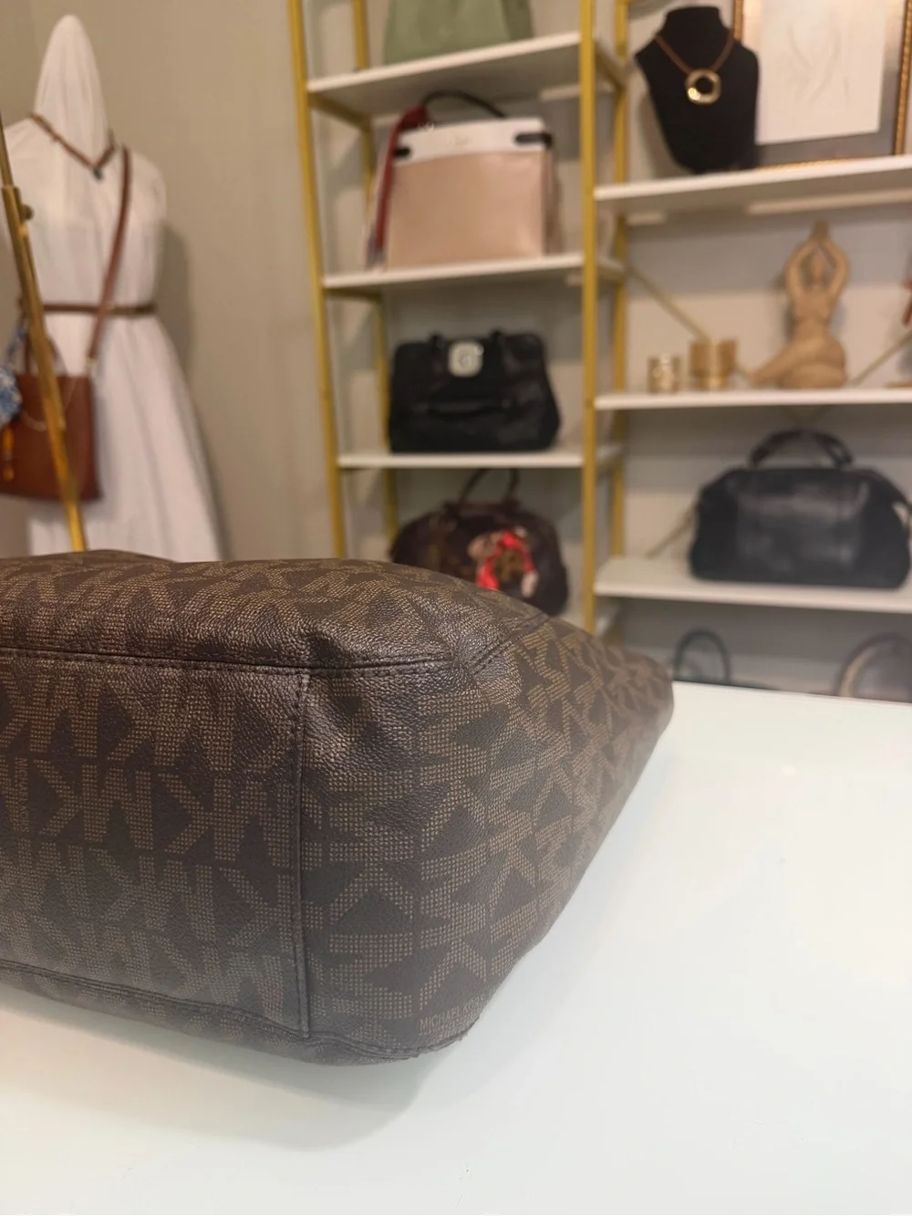 Michael Kors Lily Chain Brown Monogram Shoulder Bag